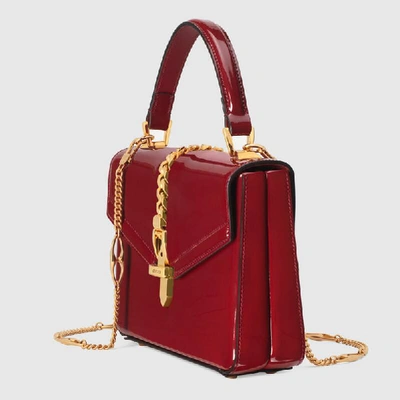 Shop Gucci Sylvie 1969 Patent Leather Mini Top Handle Bag In Bordeaux