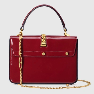 Shop Gucci Sylvie 1969 Patent Leather Mini Top Handle Bag In Bordeaux