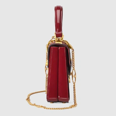 Shop Gucci Sylvie 1969 Patent Leather Mini Top Handle Bag In Bordeaux