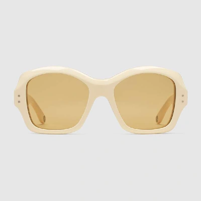 Shop Gucci Square Acetate Sunglasses In White