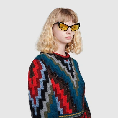 Shop Gucci Rectangular Acetate Sunglasses In Black