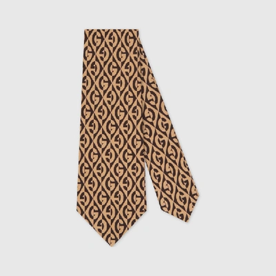 Shop Gucci G Rhombus Silk Tie In Neutral