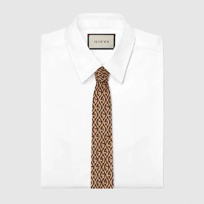 Shop Gucci G Rhombus Silk Tie In Neutral