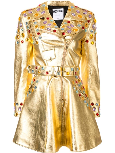 Shop Moschino Crystal-embellished Metallic Dress In Gold