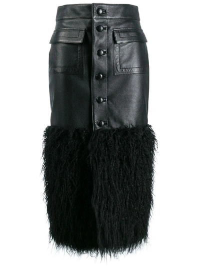 Shop Saint Laurent Fur Panel Midi Skirt In Black