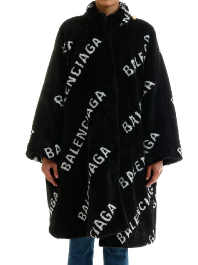 Shop Balenciaga Over Coat Logo In Black