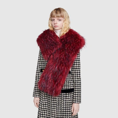 Shop Gucci Faux Fur Scarf In Red