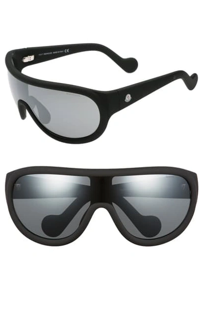 Shop Moncler Sport 60mm Aviator Sunglasses In Rubber Black/ Smoke/ Silver