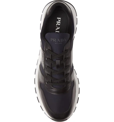 Shop Prada Nylon & Leather Runner Sneaker In Nero/ Royal