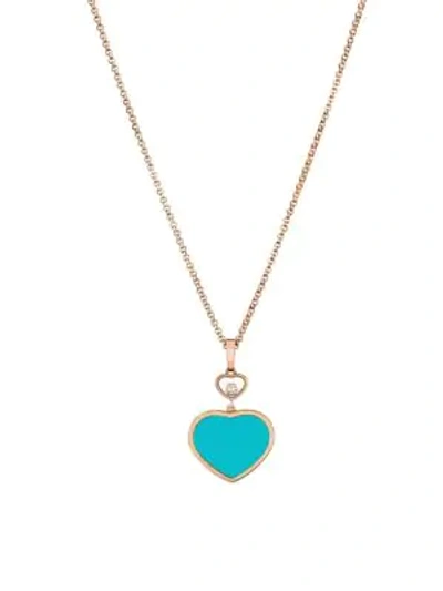 Shop Chopard Women's Happy Hearts 18k Rose Gold, Diamond & Turquoise Pendant Necklace
