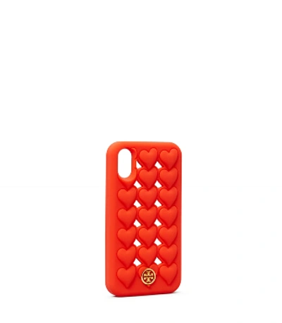 Shop Tory Burch Hearts Silicone Phone Case Iphone X/xs In Red