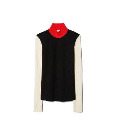 Shop Tory Burch Color-block Mockneck Sweater In Black