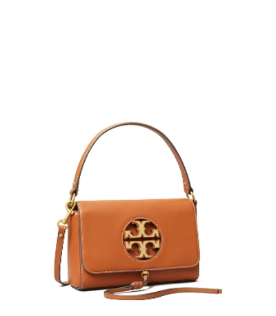 Shop Tory Burch Miller Metal-logo Mini Shoulder Bag In Aged Camello