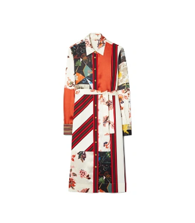 Shop Tory Burch Printed Patchwork Shirtdress In Mountain Paisley