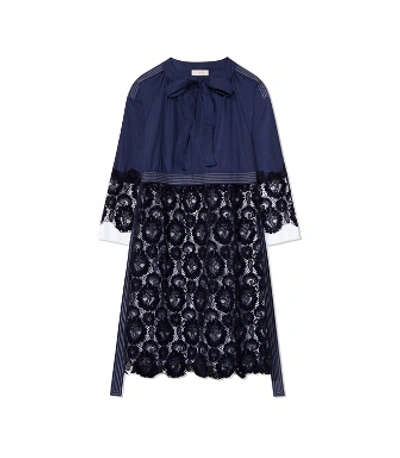 Tory Burch Adelaide Dress In Black / Blu Notte | ModeSens