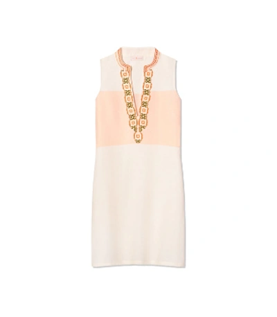 Shop Tory Burch Embroidered Sleeveless Tunic Dress In White