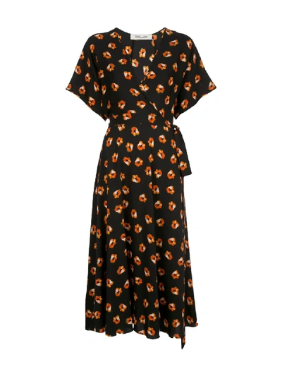 Shop Diane Von Furstenberg Floral Print Wrap Dress In Black