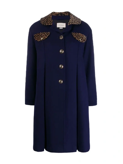 Shop Gucci Animal Print Detail Coat In Blue