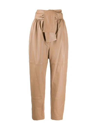 Shop Zimmermann Tapered Leather Trousers In Neutrals