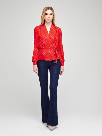 Shop L Agence Cara Wrap Blouse In Royal Red Multi Maestro