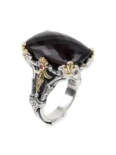 Shop Konstantino Sterling Silver, 18k Yellow Gold, Onyx & Corundum Ring In Black Onyx