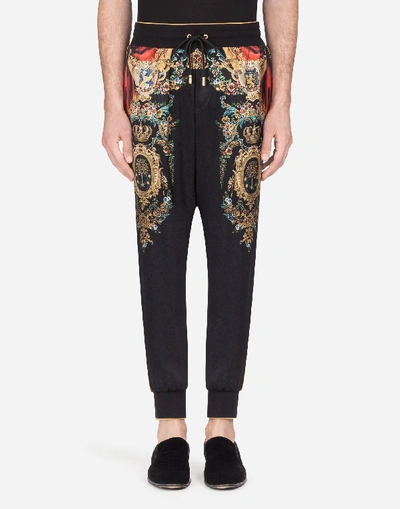 Shop Dolce & Gabbana Silk Pajama Pants With Heraldic Print In Black