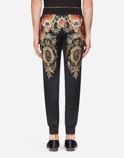 Shop Dolce & Gabbana Silk Pajama Pants With Heraldic Print In Black