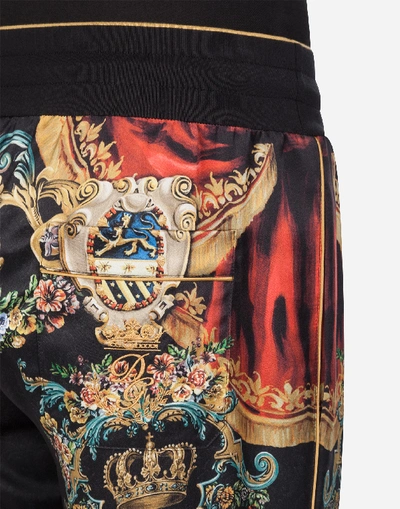 Shop Dolce & Gabbana Silk Pajama Pants With Heraldic Print In Black