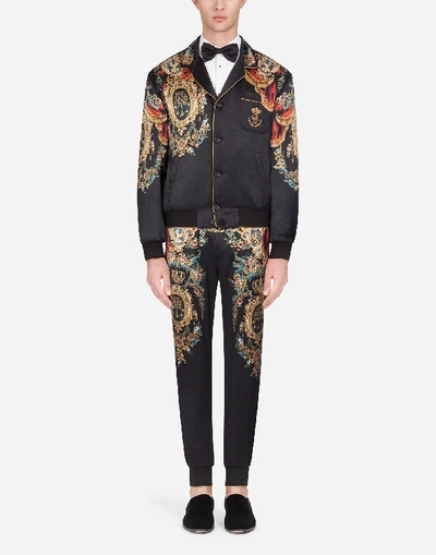 Shop Dolce & Gabbana Silk Pajama Pants With Heraldic Print In Black