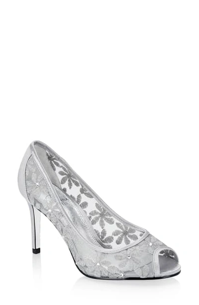 Shop Adrianna Papell Frances Peep Toe Pump In Silver Fabric