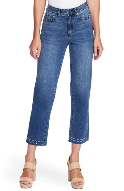 Shop Vince Camuto Stud Detail High Waist Ankle Straight Leg Jeans In Spectrum Blue