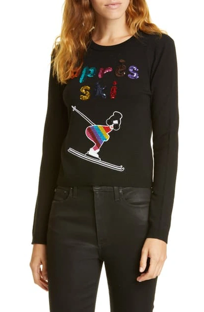 Shop Alice And Olivia Connie Embellished Stretch Wool Sweater In Black/ Bright Pink