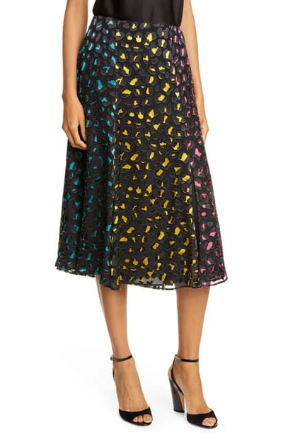 Shop Alice And Olivia Jenessa Abstract Leopard Print Burnout Silk Blend Skirt In Abstract Leopard Teal/ Combo