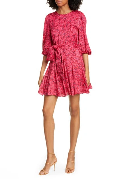 Shop Alice And Olivia Mina Floral Print Puff Sleeve Minidress In Bright Pink Multi