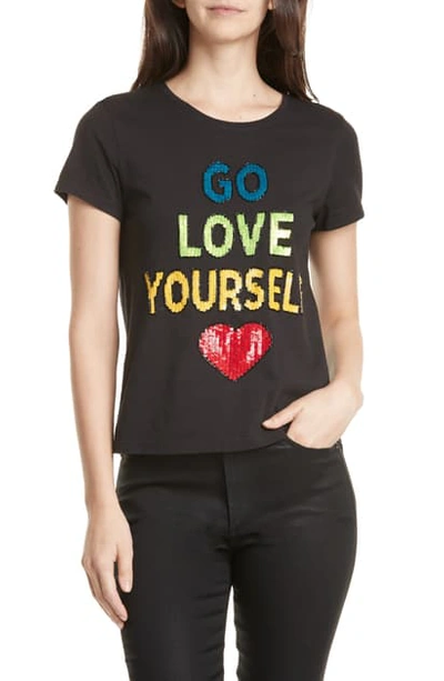 Shop Alice And Olivia Rylyn Go Love Yourself Sparkle Tee In Black/ Multi