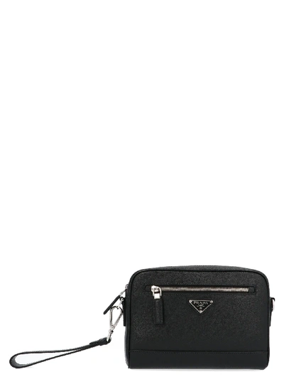 Shop Prada Black Leather Messenger Bag
