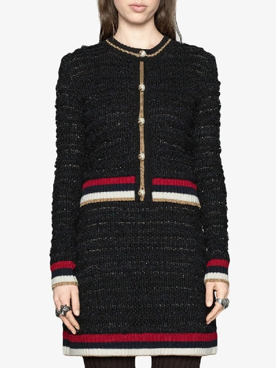 Shop Gucci Cotton Blend Cardigan In Black