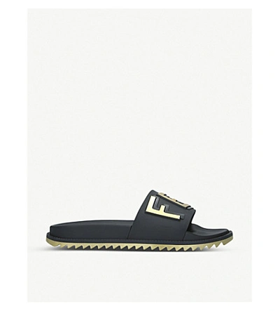 Shop Fendi Logo-embossed Rubber Sliders In Blk/other