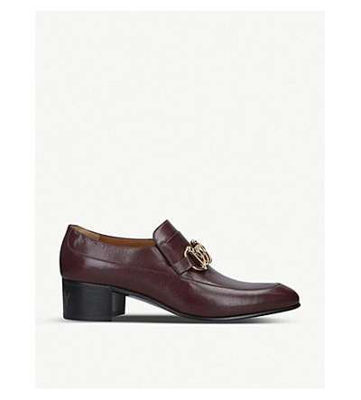 Shop Gucci Stud-embellished Leather Loafers In Wine