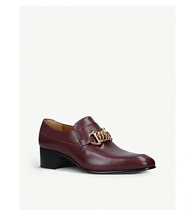 Shop Gucci Stud-embellished Leather Loafers In Wine