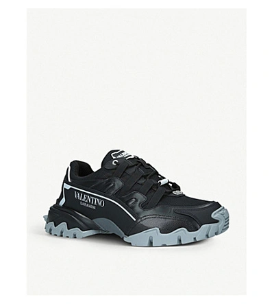 Shop Valentino Climbers Leather And Mesh Trainers In Black