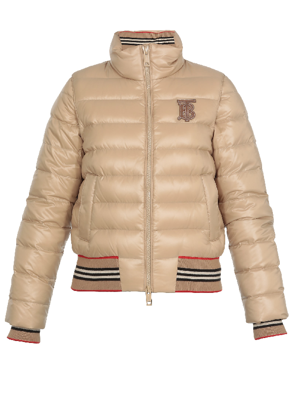 detachable sleeve icon stripe detail puffer jacket