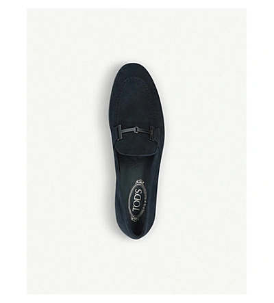 Shop Tod's Double T Suede Loafers In Navy