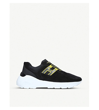 Shop Hogan Active 1 Suede And Leather Trainers In Black
