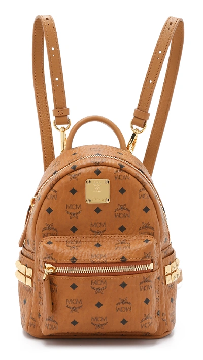 Pre-owned Mcm  Stark Backpack Visetos Side Studs Bebe Boo Cognac