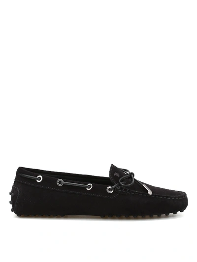 Shop Tod's Lace Detail Suede Loafers In Black