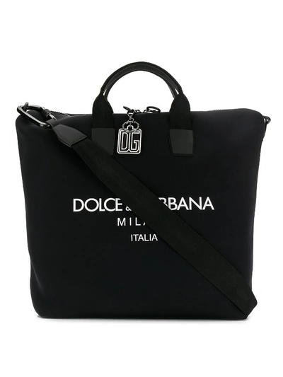 Shop Dolce & Gabbana Black Palermo Printed Logo Tote Bag