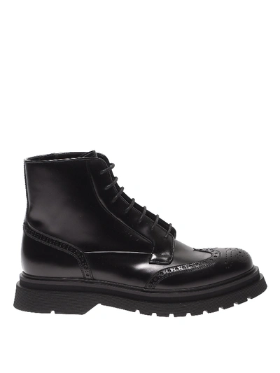 Shop Prada Brushed Leather Brogue Ankle Boots In Black