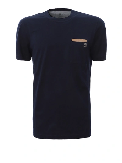 Shop Brunello Cucinelli Pocket Square Detailed T-shirt In Dark Blue