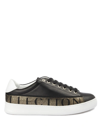 Shop Versace Logo Band Black Leather Sneakers